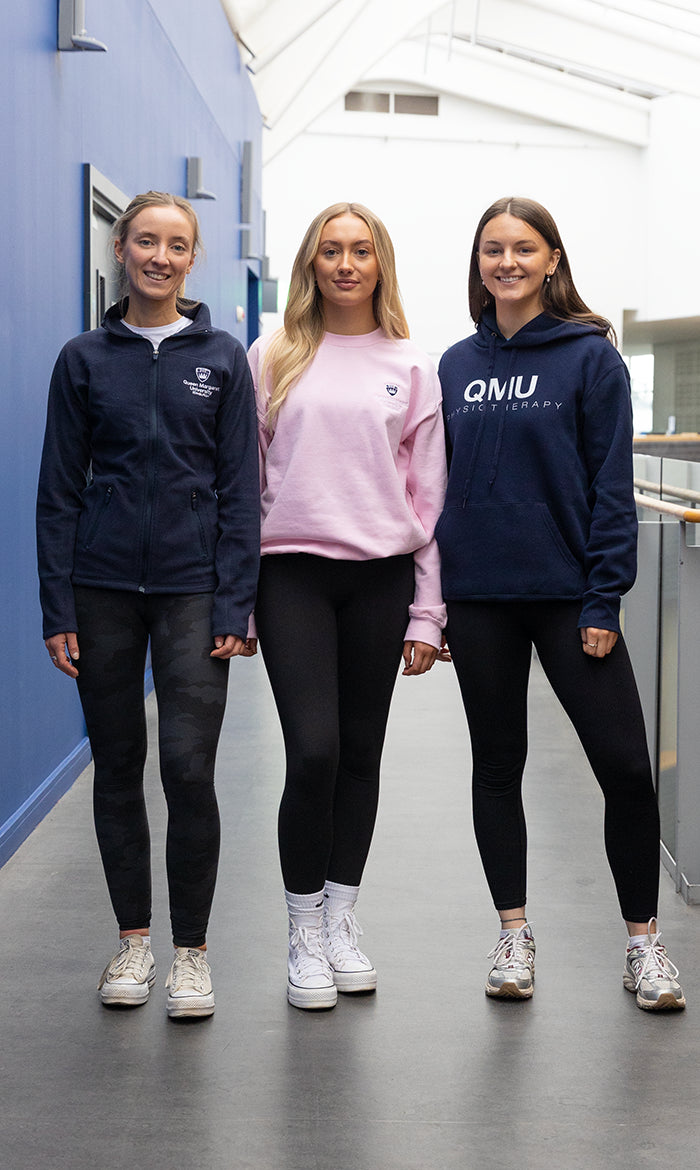 Queen Margaret University students wearing university merchandise